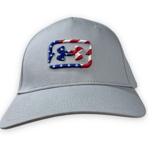 Under Armour Hat Mens Snapback Gray Fish Flag Hook‎ UA Freedom Blitz Cap Pro Fit - Picture 1 of 8